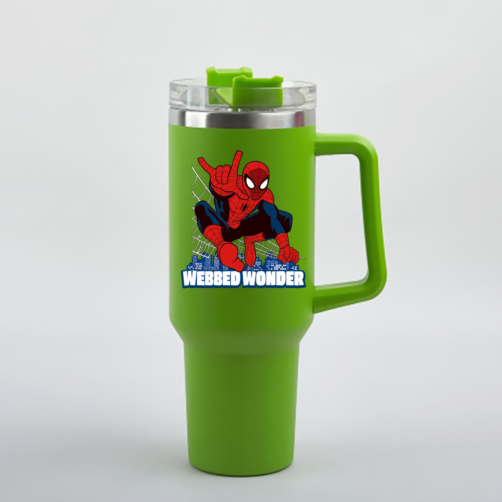 （画像用） Spider Man スパイダーマン 1200mL車用タンブラー - クリスタルステッカー（プラスチックストロー付き）